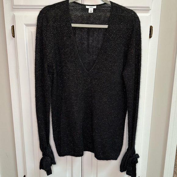 Lewit Metallic Mohair Blend V-Neck Tie Sleeve Sweater Size Medium - Picture 2 of 12